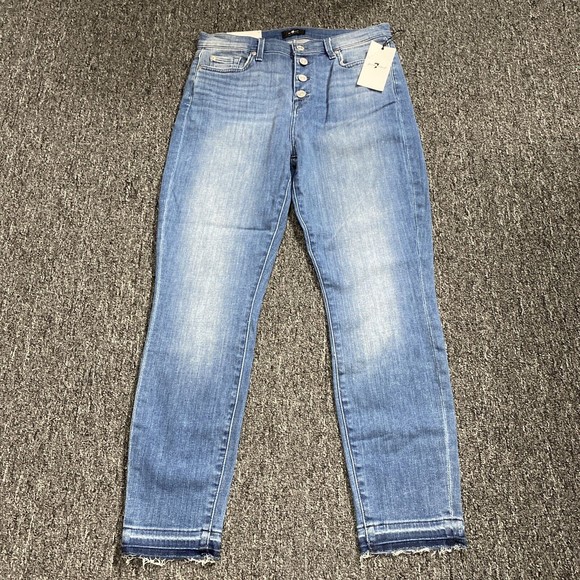$165 7 For All Mankind Women Mohawk River High-Waist Skinny Kick Crop Jeans 30 - Picture 1 of 12